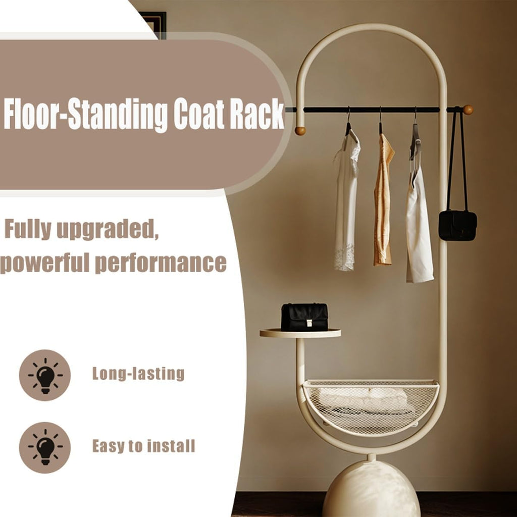 Metal hall tree, Coat Rack Freestanding with multi-tier organizer, Sturdy Coat Tree, Modern Coat Hanger Stand for Entryway, Living Room, Bedroom,Office(White)
