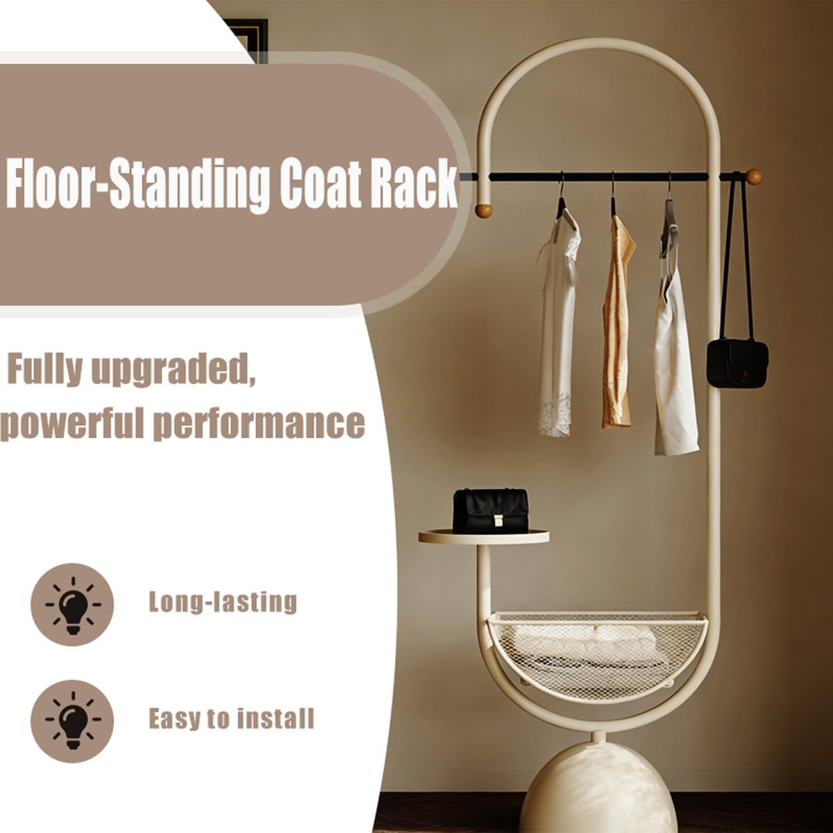 Metal hall tree, Coat Rack Freestanding with multi-tier organizer, Sturdy Coat Tree, Modern Coat Hanger Stand for Entryway, Living Room, Bedroom,Office(White)