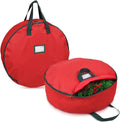 Christmas Wreath Storage Bag 30" - 2 Pack Artificial Wreath Container - Garland Holiday Xmas Wreaths Holder - Sturdy Handles - Card Slot Dual Zipper Strong 420D Oxford (30 Inch, Red)