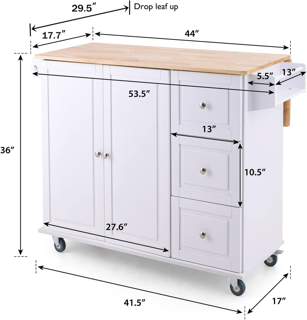 PHI VILLA Kitchen Island Cart on Wheels - Mobile Kitchen Island with Drop Leaf, Rolling Kitchen Table with Storage