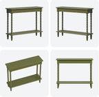 45'' Vintage Console Table, 100% Solid Wood Tall Entryway Table with 2-Tier Storage for Entrance, Hallway, Foyer, Living Room, Narrow Couch Table Behind Sofa, Minimal Assembly, Green