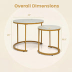 GOFLAME Nesting Coffee Tables Set of 2, Stacking Round Center Table with Wooden Tabletop & Powder Coated Steel Frame, Living Room Coffee End Table Set for Apartment, Bedroom (White & Gold)
