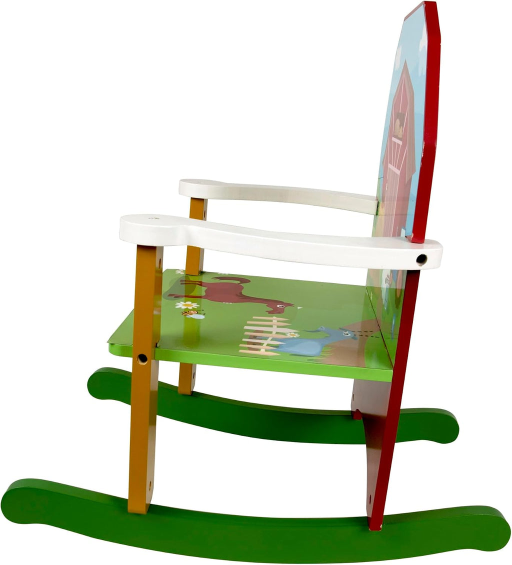 Homeware Kids’ Wooden Farm Rocking Chair – Toddler Rocker with Colorful Barnyard Animals – Sturdy Wood Rocker for Ages 1–5, Perfect for Nursery, Bedroom, or Playroom – Easy Adult Assembly