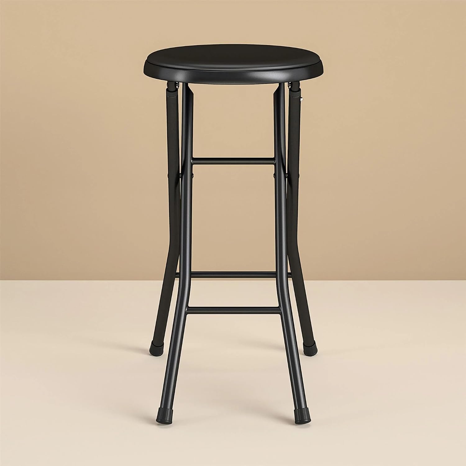 Folding Bar Stool, 24 Inch Height, Padded Vinyl Seat, Metal Frame, Black, Portable