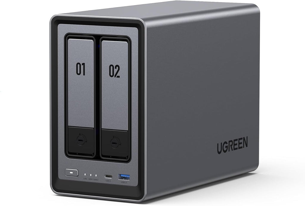 UGREEN NAS DXP2800 2-Bay Desktop Network Attached Storage, Intel N100 Quad-Core CPU, 8GB DDR5 RAM, 2.5GbE, 2X M.2 NVMe Slots, 4K HDMI, Ideal for Content Creators and Enthusiasts (Diskless)
