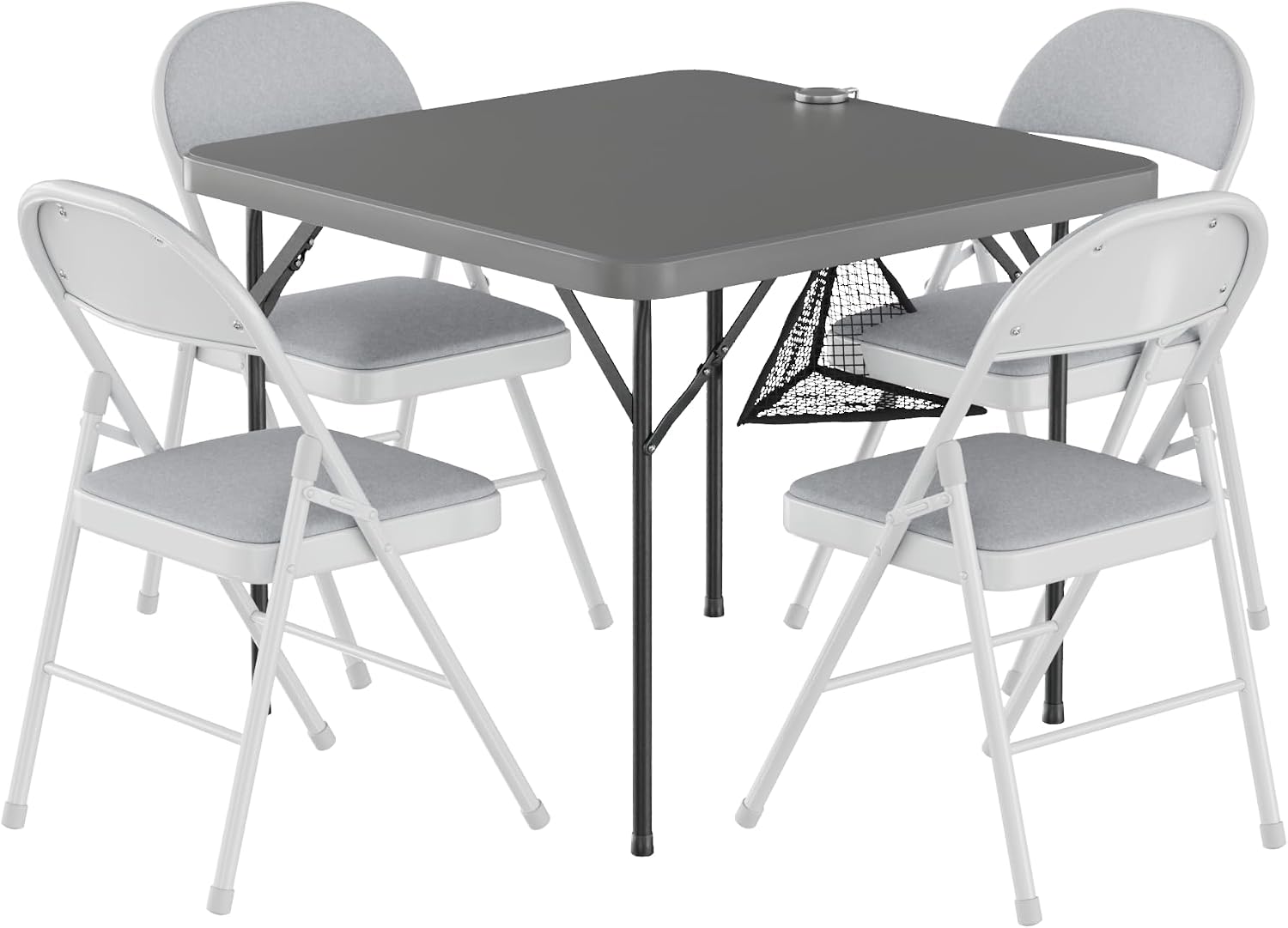 VECELO 5 Piece Folding Card Table Square and Chairs Set, Collapsible Legs & Portable for Indoor/Outdoor, Picnic, Grey & Light Grey