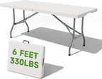 Folding Table 6 Foot - Heavy Duty 330LBS Capacity, Sturdy & Foldable Design with Safety Lock - Portable Tables Folding for Camping, Party, Indoor & Outdoor Use, 1 Pack