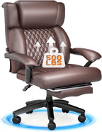 HOMREST 500lbs Big and Tall Office Chair, Ergonomic Heavy Duty Chair with Adjustable Lumbar Support & Backrest, Executive Leather Office Chair with Wide Armrests and Wheels (Brown)