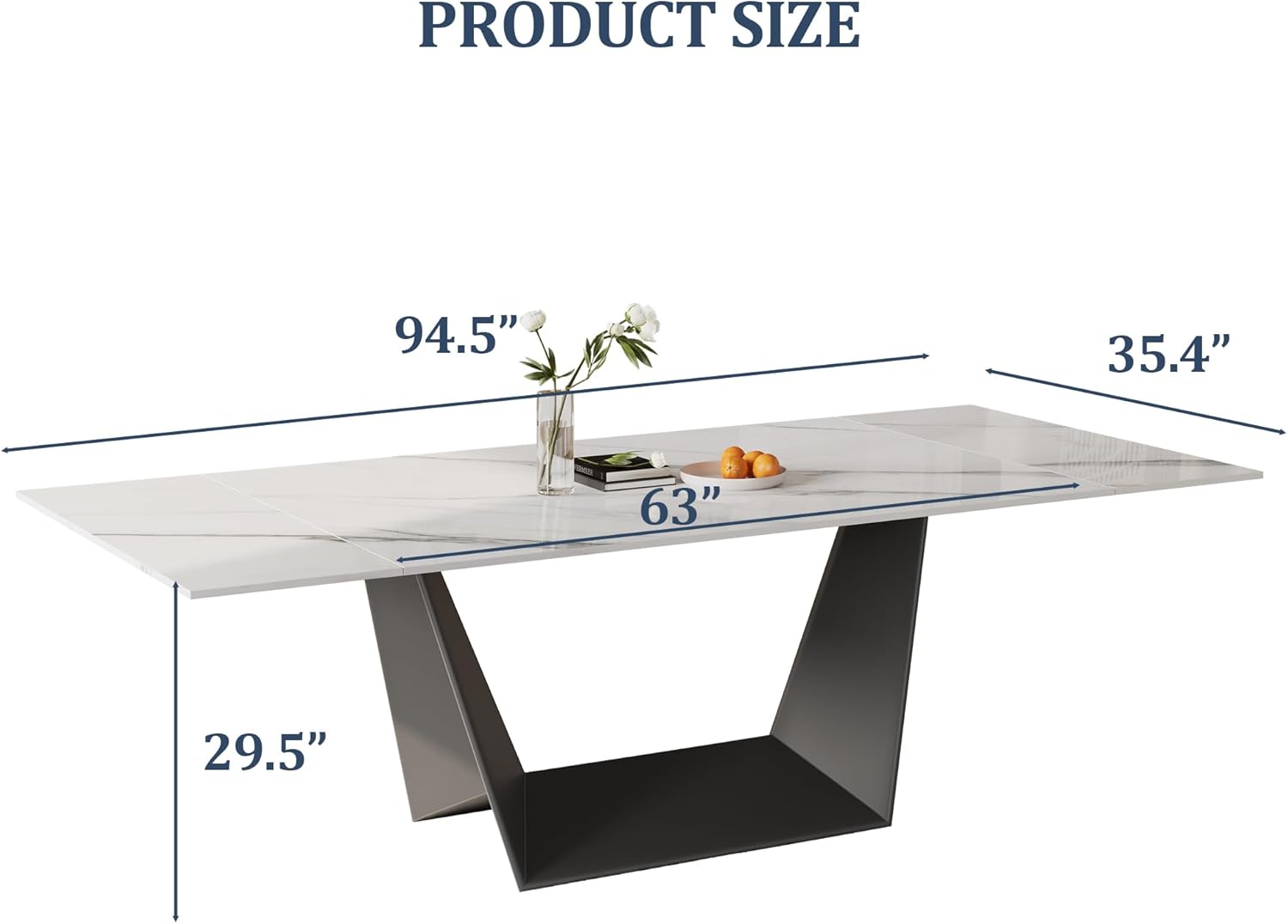 Modern Expandable Dining Table - 63" to 95" Extendable Dining Room Table for 6-12, Glossy White Sintered Stone Top with Black Carbon Steel Base, Easy Assembly Kitchen Table Only