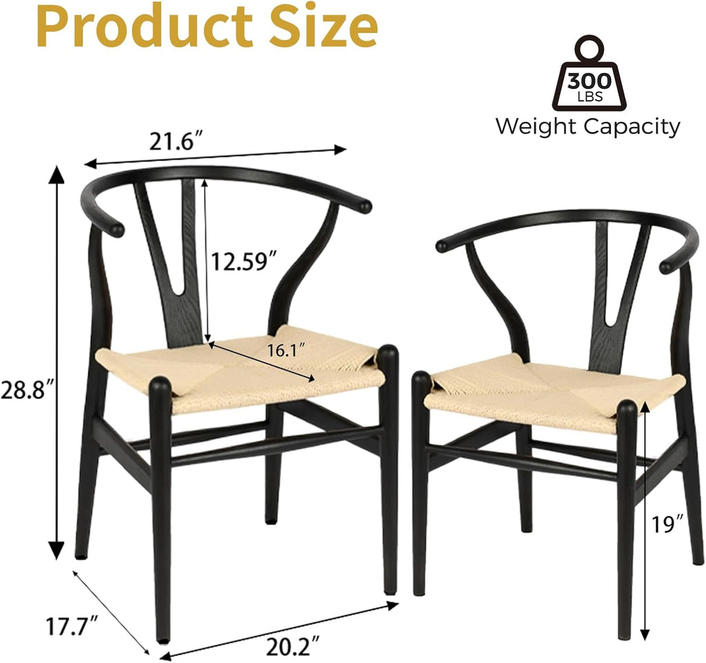 Wishbone Chair Natural Solid Wood Dining Chair/Hans Wegner Y Chair Rattan and Wood Accent Armrest Chairs - Ash Wood Chairs Set of 1 (Ash Wood - Black + Natural Color)