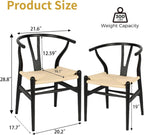 Wishbone Chair Natural Solid Wood Dining Chair/Hans Wegner Y Chair Rattan and Wood Accent Armrest Chairs - Ash Wood Chairs Set of 1 (Ash Wood - Black + Natural Color)