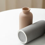 Modern Ceramic Vase Set, Black Ribbed Matte Design, 3-Piece Decorative Vases for Home, Living Room, Office (Black Mix)