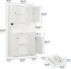 Furnify 71" H Pantry Cabinet with Charging Station, Tall Kitchen Pantry Storage Cabinet with Microwave Stand, Farmhouse Kitchen Hutch with Storage Drawer for Living Room, Dining Room, White