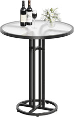 HOOBRO Bar Table, 23.6-Inch Round Pub Table, Frosted Glass Cocktail Table with Sturdy Iron Frame & Adjustable Feet, Modern Small Coffee for Home Bar, Kitchen, Living Room, Outdoor, Black BK96BT01