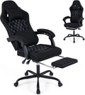 Goplus Gaming Chair, Ergonomic Office Chair with Foot Rest, Lumbar Support, Linkage Armrests, Detachable Headrest, 360°Swivel Computer Chair w/Adjustable Backrest & Height, 330 lbs Capacity (Black)