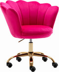 Comfy Home Office Task Chair with Wheels, Cute Modern Upholstered Velvet Seashell Back Adjustable Swivel Vanity Desk Chair, for Women, for Girls,Living Room (Rose red)