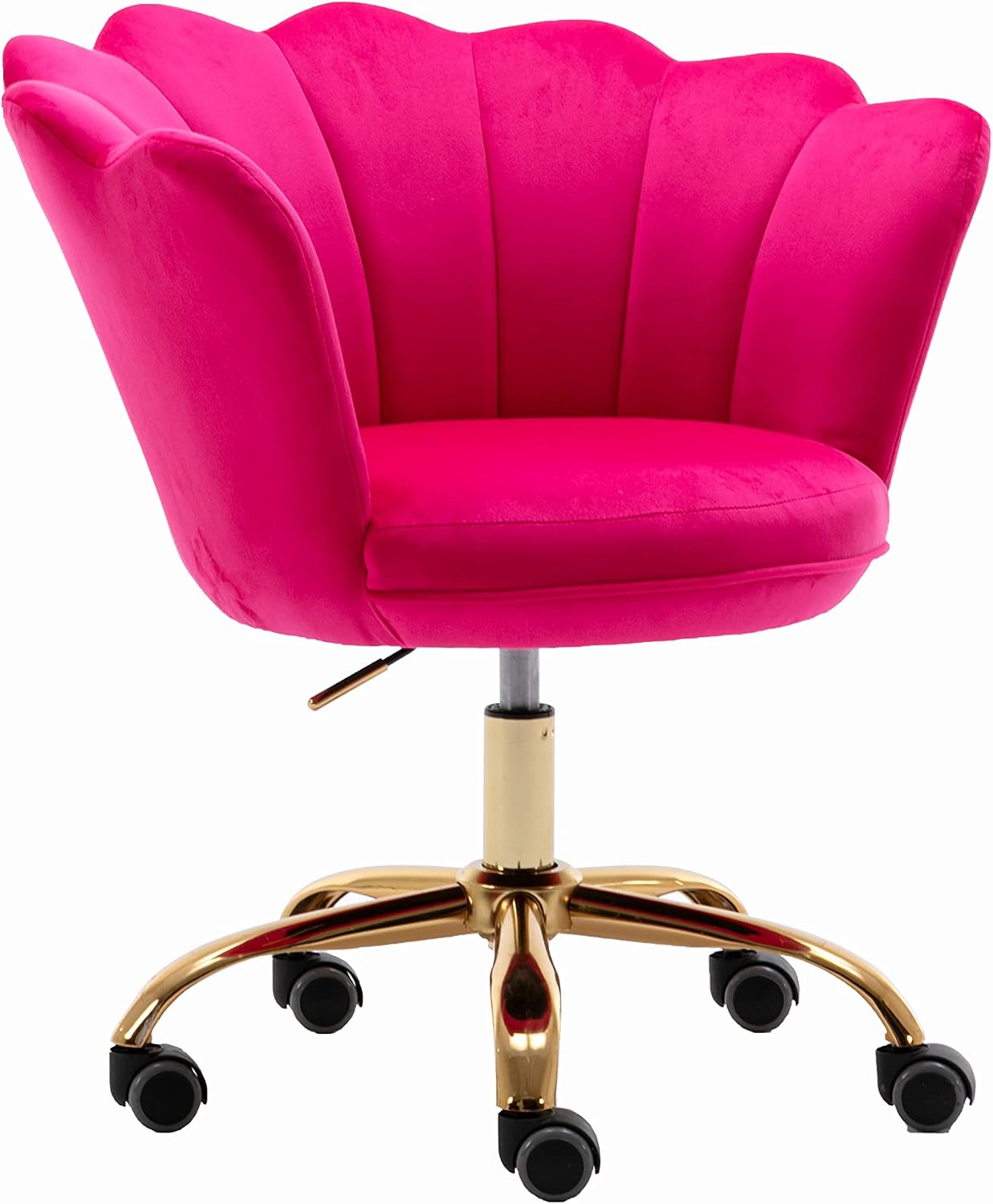Comfy Home Office Task Chair with Wheels, Cute Modern Upholstered Velvet Seashell Back Adjustable Swivel Vanity Desk Chair, for Women, for Girls,Living Room (Rose red)
