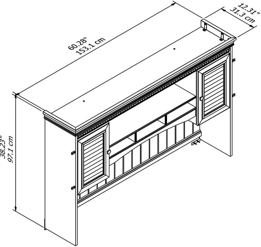 Bush Home Fairview 60W Hutch for L Shaped Desk in Antique White, Attachment with Shelves and Cabinets for Home Office