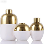 White & Gold Ceramic Vase Set of 3, Modern Round Circle Electroplated Two-Tone Decorative Vases for Pampas Grass, Dining Table Wedding Centerpiece, Living Room Bedroom Office Bookshelf