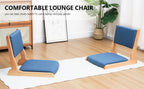 Japanese Floor Chair with Back Support, Foldable Meditation Chair, Legless Tatami Chair with Cushion, Floor Seat for Living Room, Bedroom, Bay Window (2, Blue)