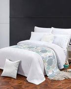 Blue Teal Coral Bed Runners for Queen Size Bed, Bed Throws for Foot of Bed, Summer Beach Starfish Coastal Modern Geometric Bed Runner Sofa Throw Bedding Scarf Protector Slipcover for Bedroom
