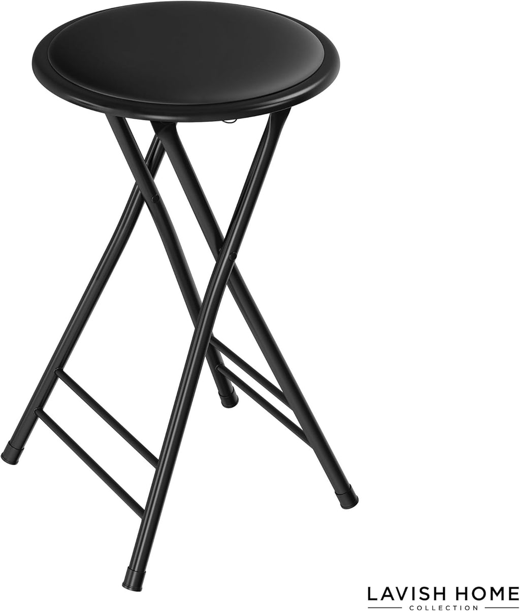 Lavish Home Backless Folding Stool with 225lb Capacity for Kitchen or Rec Room - Portable Indoor Counter Bar Stools (24-Inch, Black)