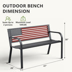Outdoor Bench, Sturdy Metal Garden Bench with Classic Stars and Stripes Design Metal Backrest, 2-Person Patio Bench for Outside Seating, Cast Iron Steel Porch Yard Lawn Furniture, Red