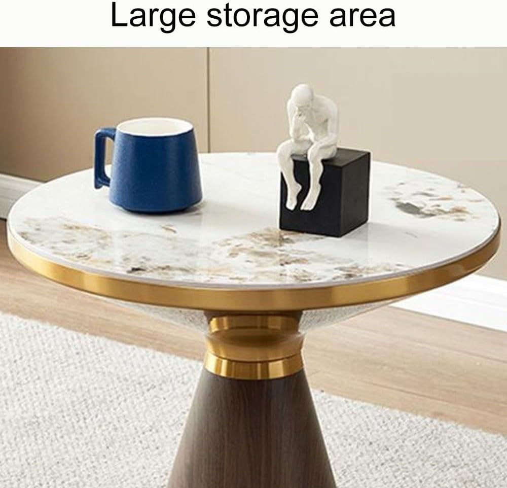 Carbon Steel Paint Side Table, Modern End Table with Rock Slab, Round Coffee Table, Floor-Standing Drink Tables for Small Spaces, Simple Corner Table for Living Room, Bedroom(Black,50cm/19.7in)