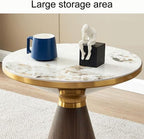 Carbon Steel Paint Side Table, Modern End Table with Rock Slab, Round Coffee Table, Floor-Standing Drink Tables for Small Spaces, Simple Corner Table for Living Room, Bedroom(Black,50cm/19.7in)