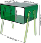 Acrylic Side Table, 2-Tier End Table with Open Storage for Small Spaces, Nightstand Bedside Table for Office, Bed Room, Conference Room (Green)