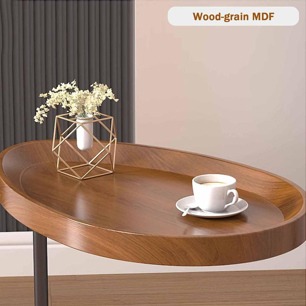 Oval Side Table, MDF Tabletop & Sturdy L-Shaped Metal Legs, Compact Sofa Side Storage Table for Living Room Bedroom(B)
