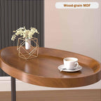 Oval Side Table, MDF Tabletop & Sturdy L-Shaped Metal Legs, Compact Sofa Side Storage Table for Living Room Bedroom(B)