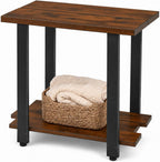 Transitional Narrow End Table, 2-Tier Rustic Side Table with Storage Shelves, Modern Farmhouse Industrial Nightstand for Living Room, Bedroom, Small Spaces, Couch, Rustic Brown
