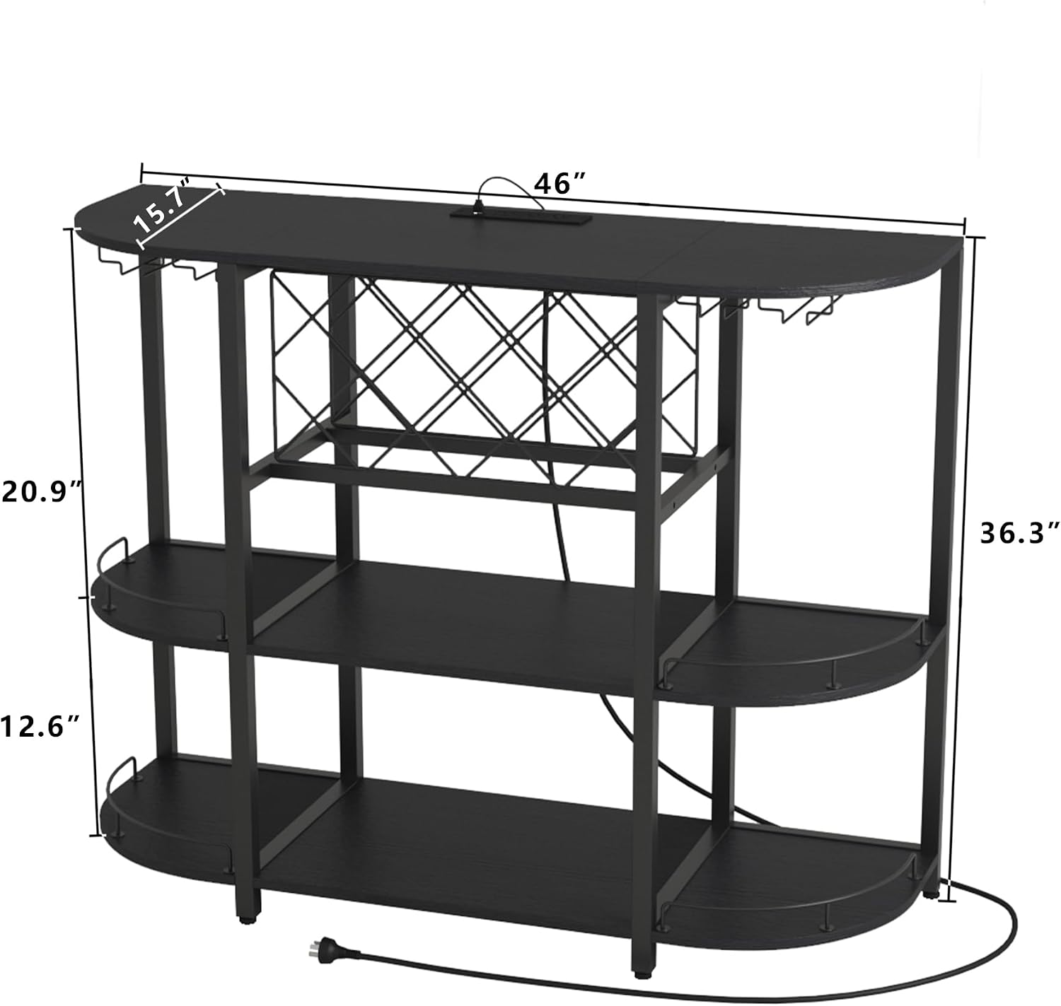 ZOPEND Wine Cabinet Coffee Table with Power Socket and LED Light, Three Tiers Coffee Bar Table Wine Rack Liqour Bar with Large Storage for Home Kitchen (Black)