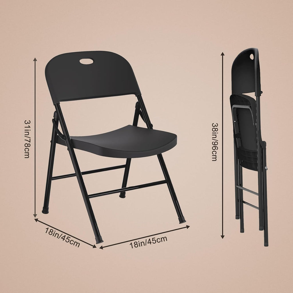 RUIE 4 Pack Folding Chairs, Foldable Plastic Chair with Reinforced Steel Frame, Portable Foldable Chairs Black Folding Chair for Indoor Outdoor Dining Party Event Wedding Meeting Room Garden Office