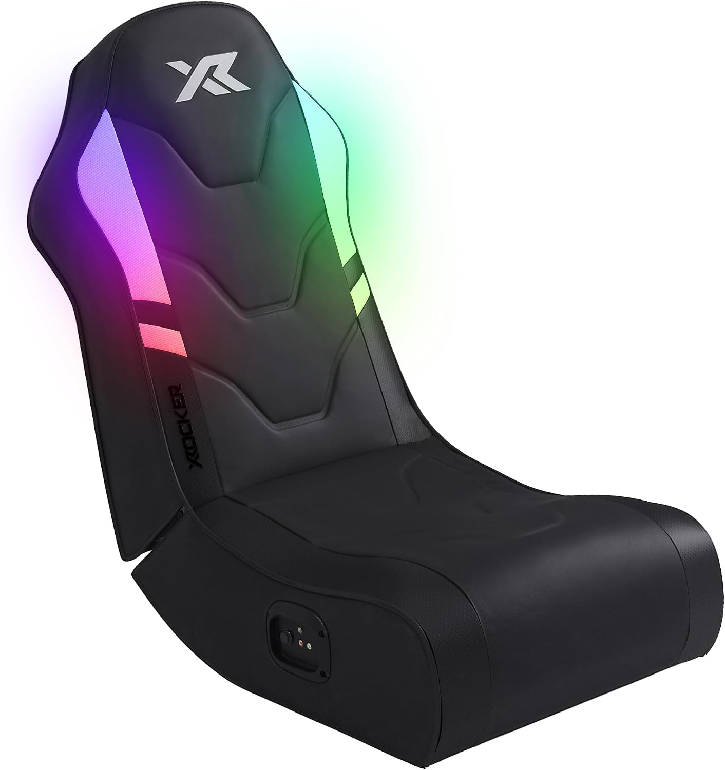 X Rocker Shadow RGB 2.0 Floor Rocker, Audio Console Gaming Chair - Neo Motion™ Sync App Controlled LED Lights, Headrest Speakers, Folding Rocking Base, Wipe-Clean Faux Leather for Kids & Teens - Black