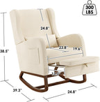 Nursery Rocking Chair with Footrest, Glider Rocking Nursing Chair Indoor, Upholstered Accent Nursery Glider Chair Rubber Wood Legs for Baby Nurser, Bedroom, Living Room, Cream