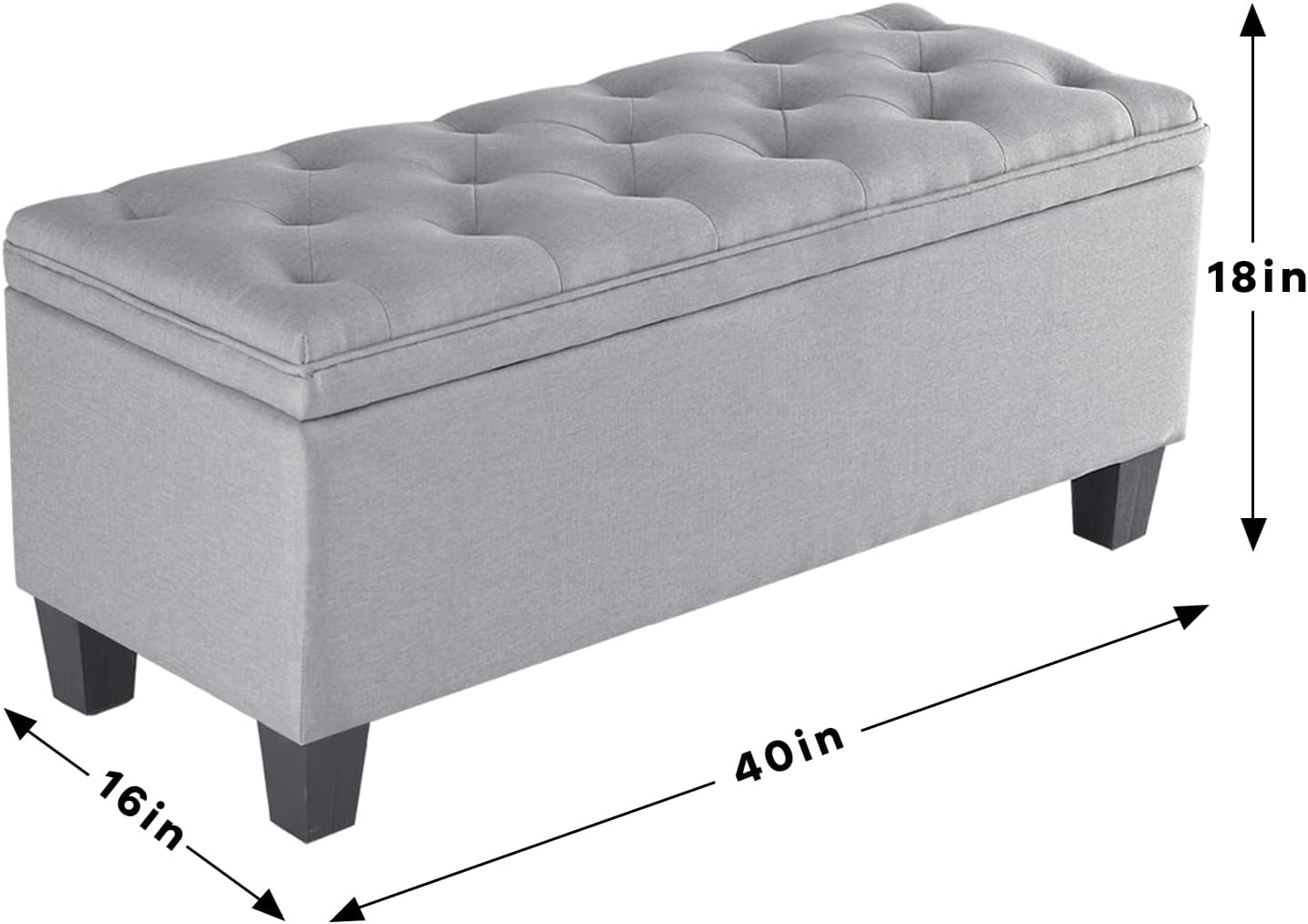 DUMOS Storage Ottoman Bench, Foot Rest with Legs, 16 x 40 x 18 Inches, End of Bed Bench, Storage Chest for Living Room,Bedroom, Entryway, Home Decor, Light Gray