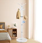 OIRUMIE Coat Rack,360°Rotary Coat Rack Stand,Coat Tree Stand for Entryway | Metal Coat Rack Freestanding with Natural Marble Base & 14 Hooks,White Modern Coat Stand, Clothes Hall Tree Stand for Hallway