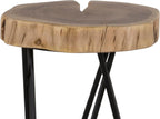 12" Wood End,Side Table, Living Room Accent Stool, Iron Legs, Home Décor, Brown,Black