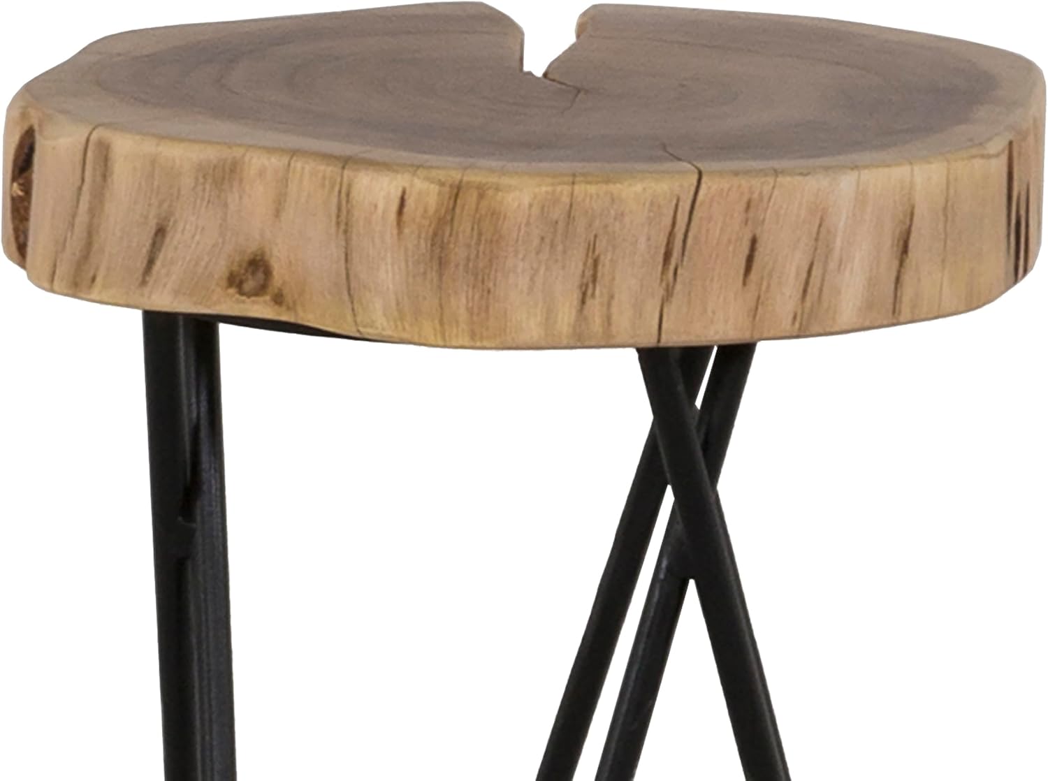 12" Wood End,Side Table, Living Room Accent Stool, Iron Legs, Home Décor, Brown,Black