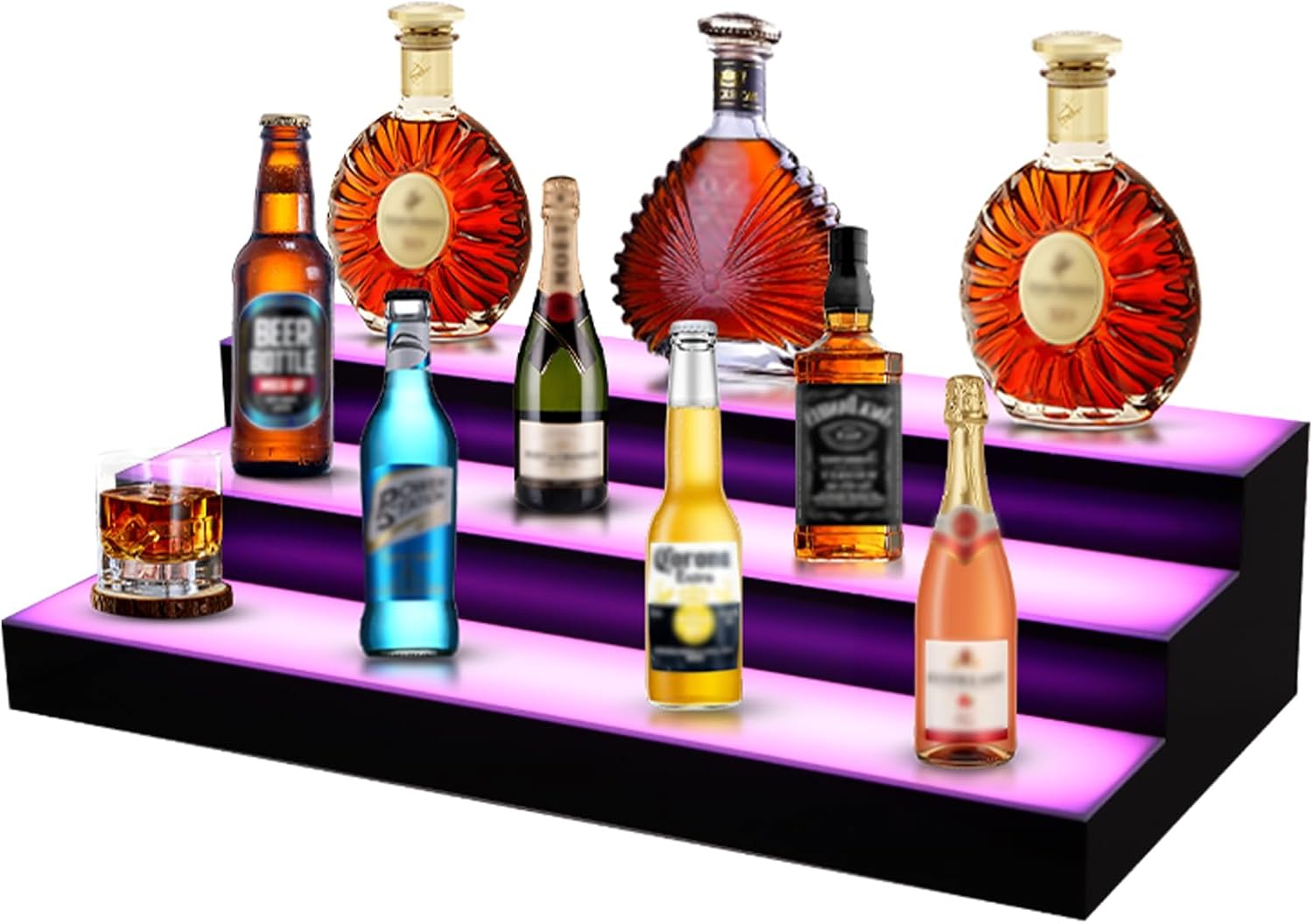FAHKNS LED Lighted Liquor Bottle Display, 3 Tiers 16 Inch LED Liquor Shelves with RF Remote, Liquor Bottle Accessories Shelf for Home Bar, 16 Static Colors 4 Dynamic Mode