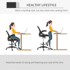 Vinsetto Mesh Drafting Chair, Tall Office Chair with Lumbar Support, Flip-Up Armrests, Footrest Ring and Adjustable Seat Height, Black