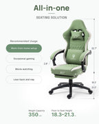 Dowinx Gaming Chair Breathable Fabric Game Chair with Gel Pad and Storage Bag, Comfortable Gamer Chair with Pocket Spring Cushion, Ergonomic Computer Chair with Footrest, Green