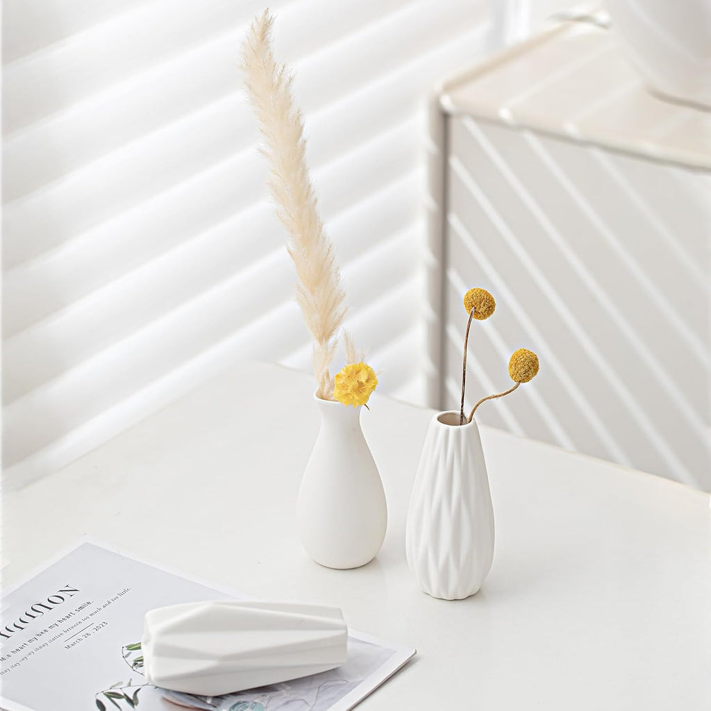 White Ceramic Vase Set of 12,Small Vases in Bulk for Flowers,Mini Vases for Centerpieces,Modern for Floral and Pampas Grass,Boho for Wedding,Party,Table Christmas Home DecorDIY Gifts