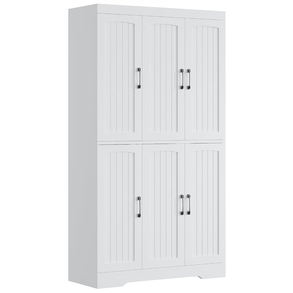 IRONCK Kitchen Pantry Storage Cabinet, Modern Food Pantries with 12 Shelves, 2 Door Racks, Adjustable Shelves, Freestanding Cupboard for Kitchen, Dining Room, White