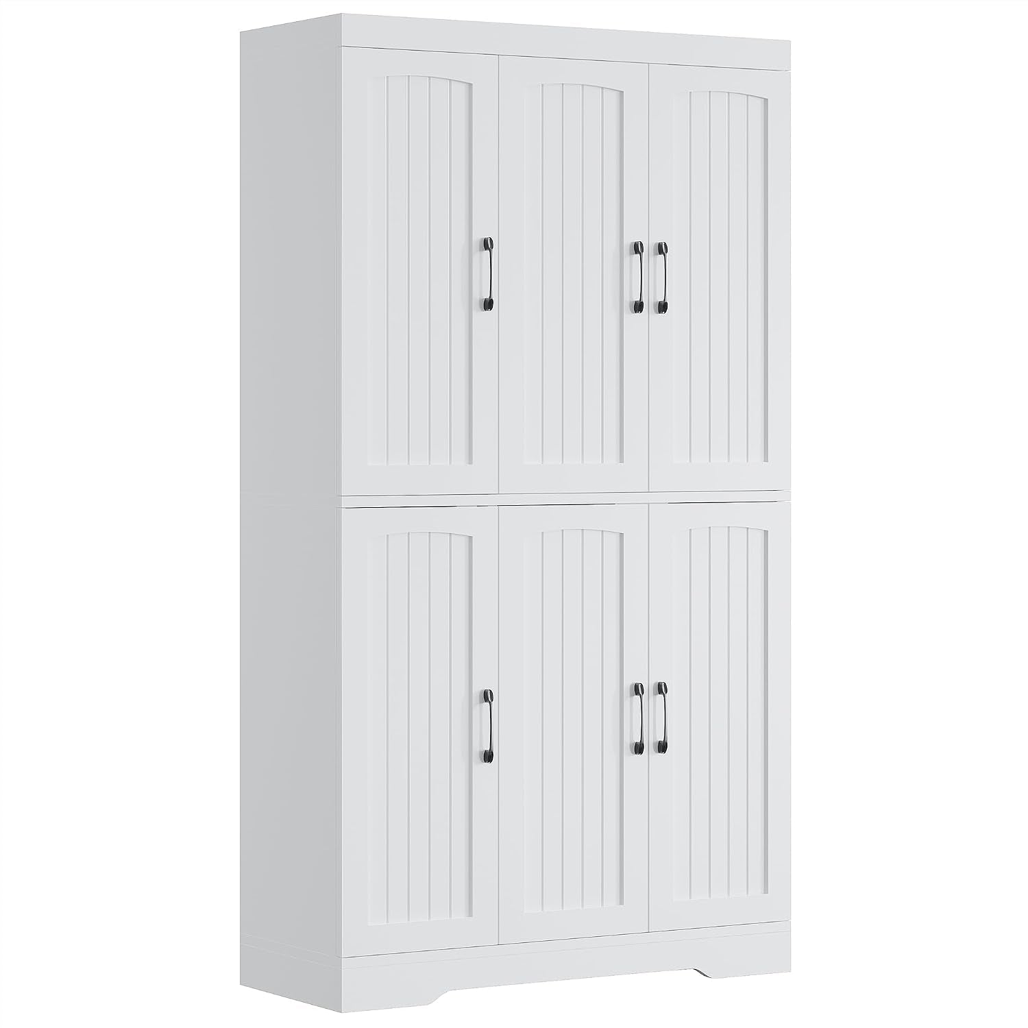 IRONCK Kitchen Pantry Storage Cabinet, Modern Food Pantries with 12 Shelves, 2 Door Racks, Adjustable Shelves, Freestanding Cupboard for Kitchen, Dining Room, White