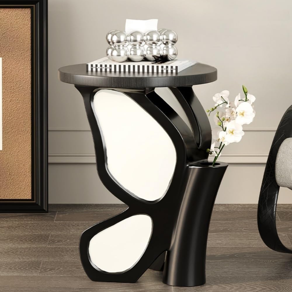 Butterflies Accent Side Table Vintage Round Tray Top End Table Artistic Sculpture Coffee Table for Living Room Entryway Balcony Lightweight