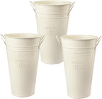 3 PCS 12 Inch Rustic Galvanized Flower Vases, Farmhouse French Buckets for Beautiful Floral Arrangements, Home Decor or Weddings and Events