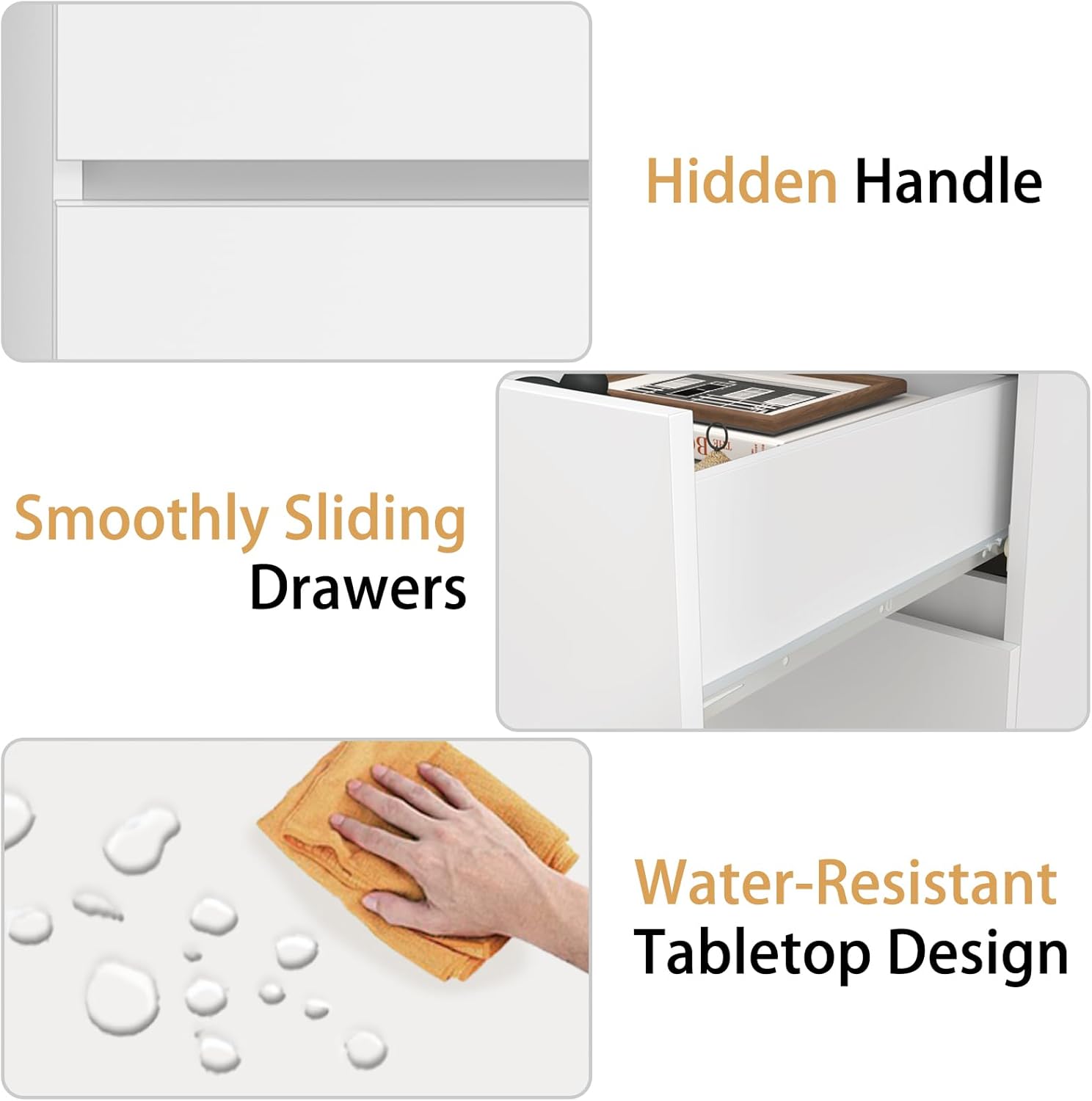 furtble White Desk with Drawers, 43'' W Home Office Computer Desk Gaming Table, Modern Vanity Desk with Storage, Wood Writing Workstation for Bedroom, Living Room, White